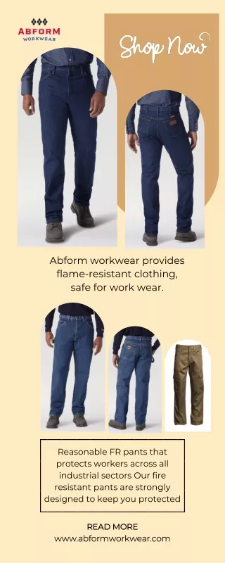 Abform workwear provides flame-resistant clothing, safe for work wear.