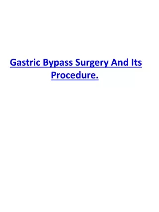 gastric bypass surgery and its procedure