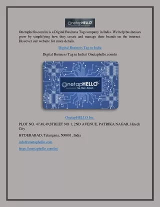 Digital Business Tag in India | Onetaphello.com/in