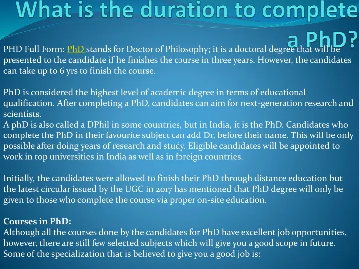 what is the duration to complete a phd