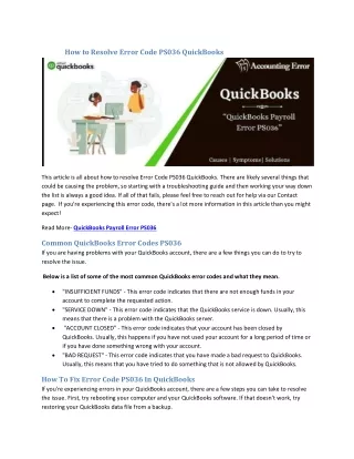 How to Resolve Error Code PS036 QuickBooks