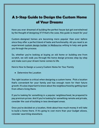 A 5-Step Guide to Design the Custom Home of Your Dreams