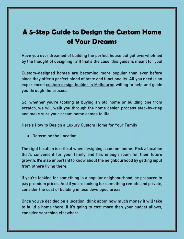 a 5 step guide to design the custom home of your