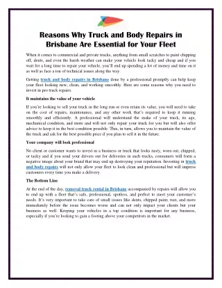 reasons why truck and body repairs in brisbane