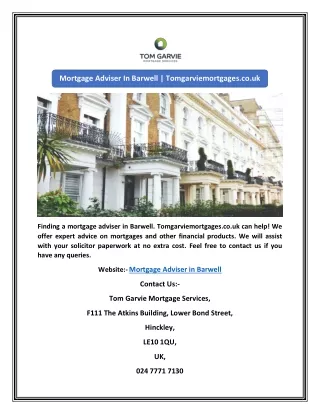Mortgage Adviser In Barwell | Tomgarviemortgages.co.uk