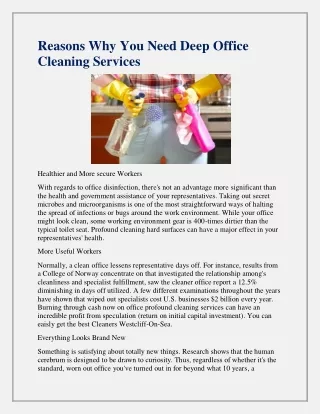 reasons why you need deep office cleaning services