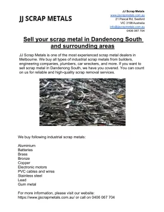 Sell your scrap metal in Dandenong South and surrounding areas
