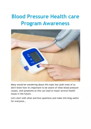 Blood Pressure Health care Program Awareness