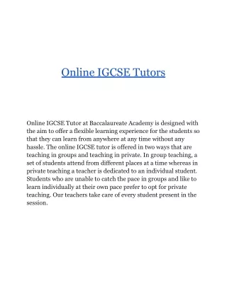 Online IGCSE Tutors