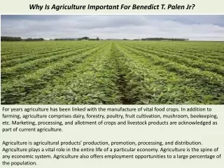 why is agriculture important for benedict t palen jr