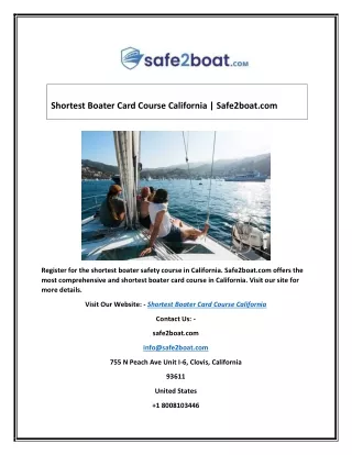 shortest boater card course california safe2boat