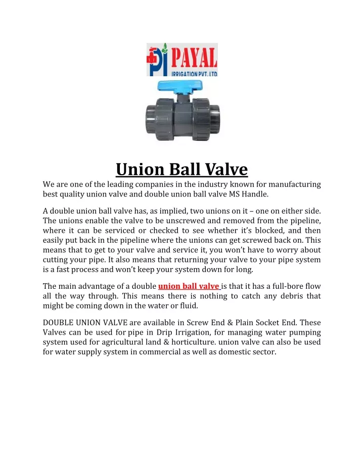 union ball valve