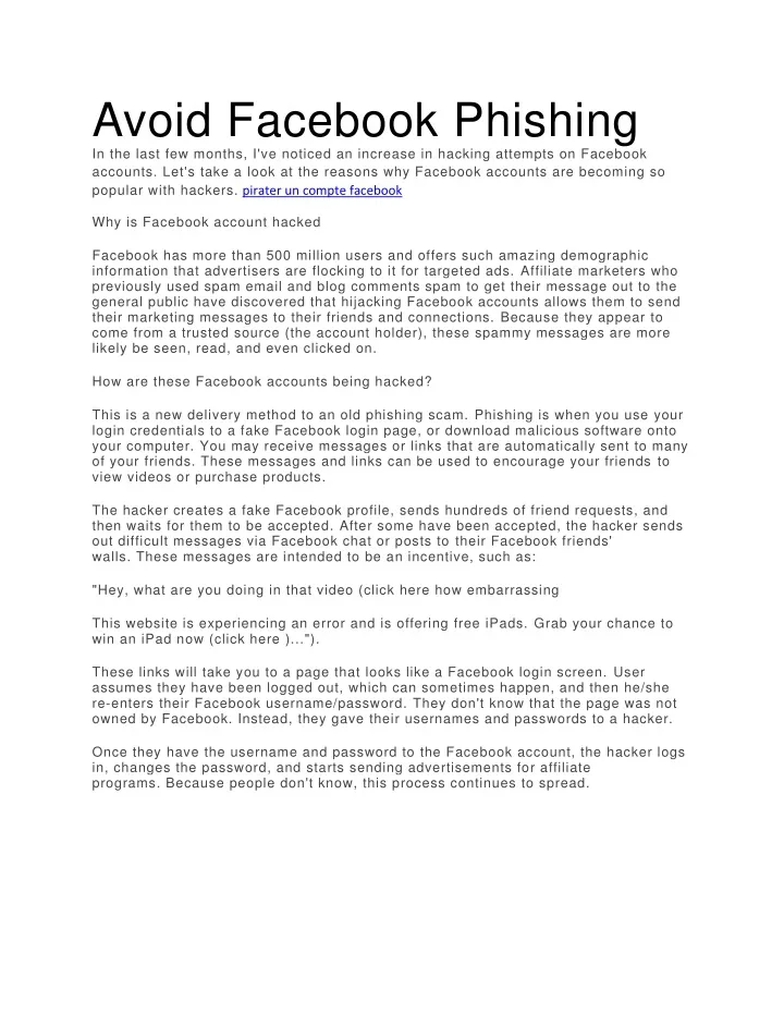 avoid facebook phishing in the last few months
