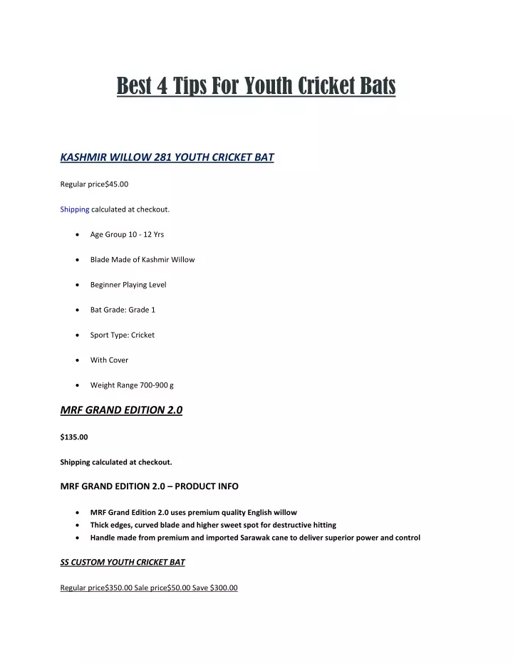 best 4 tips for youth cricket bats