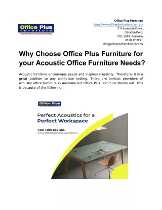 Why Choose Office Plus Furniture for your Acoustic Office Furniture Needs?