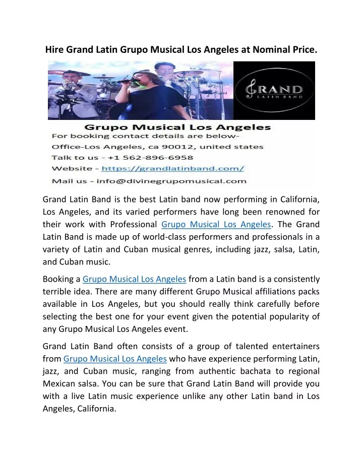 hire grand latin grupo musical los angeles