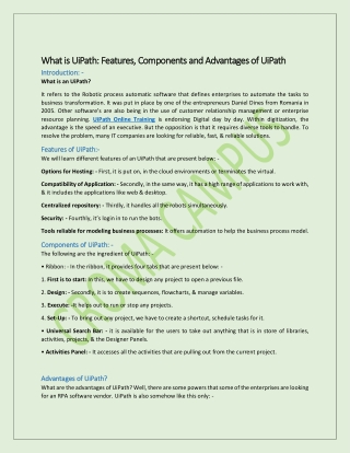 what is uipath features components and advantages