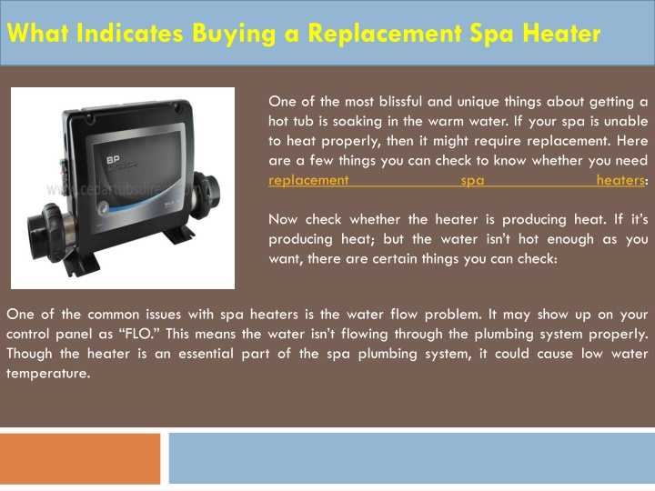 what indicates buying a replacement spa heater