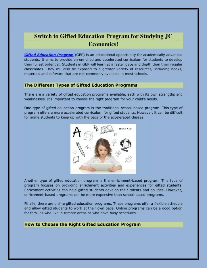 switch to gifted education program for studying