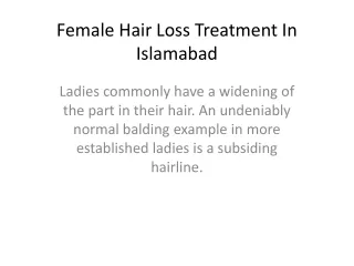 Female Hair Loss Treatment In Islamabad