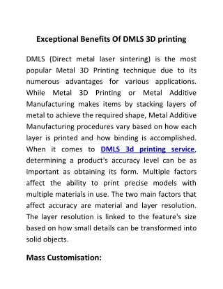 Exceptional Benefits Of DMLS 3D Printing