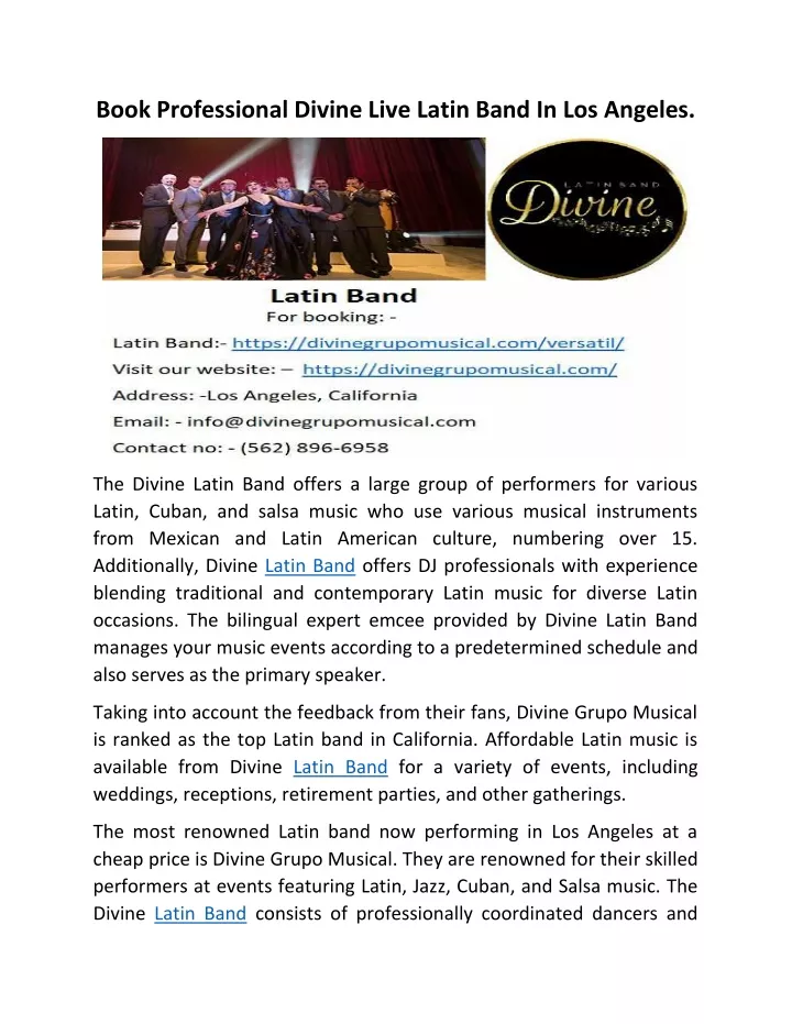 book professional divine live latin band