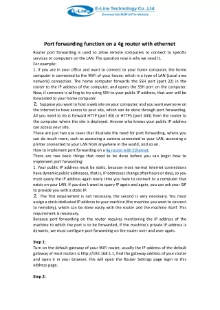 port forwarding function on a 4g router with