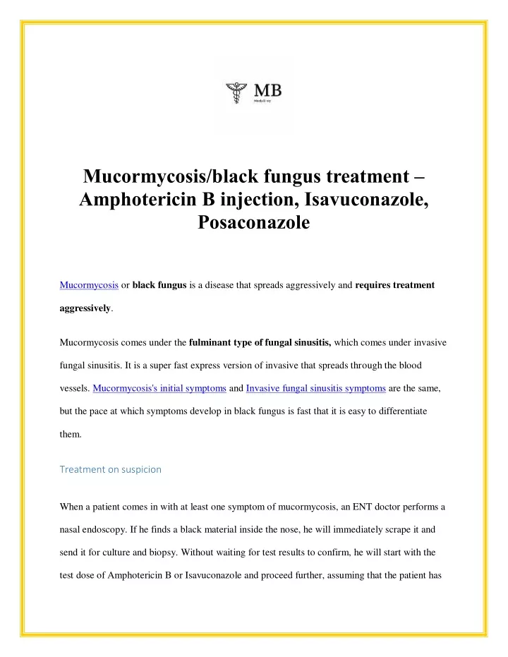 mucormycosis black fungus treatment amphotericin