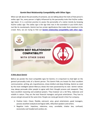 Gemini Best Relationship Compatibility with Other Signs