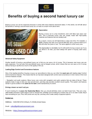 Benefits of buying a second hand luxury car
