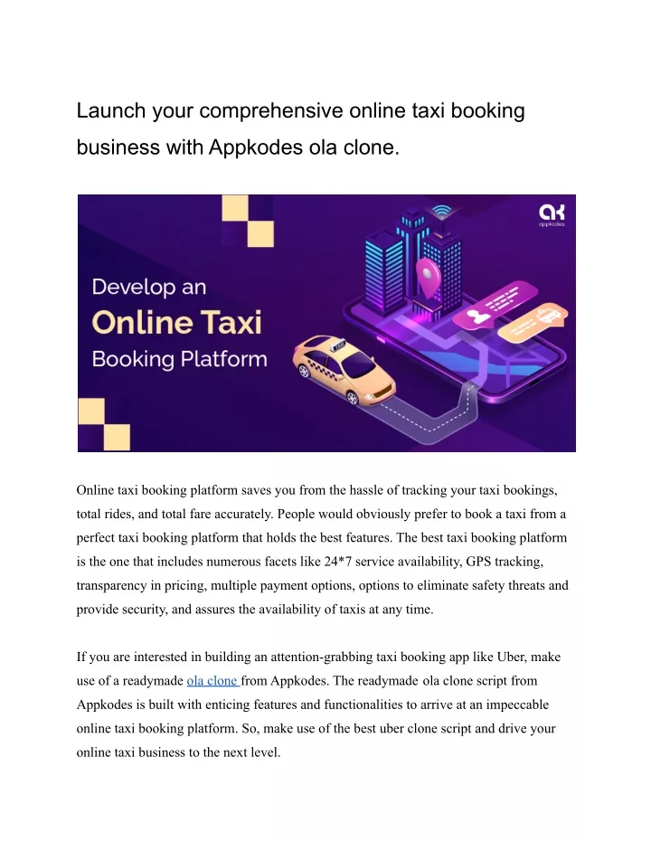 launch your comprehensive online taxi booking