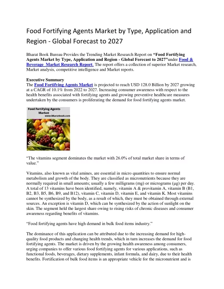 food fortifying agents market by type application