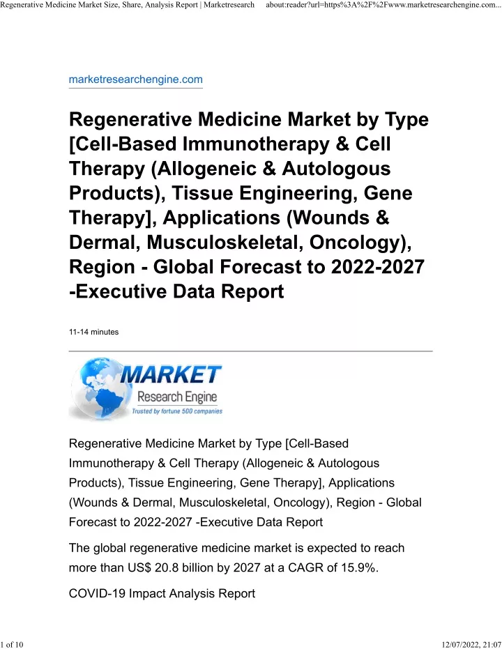 regenerative medicine market size share analysis