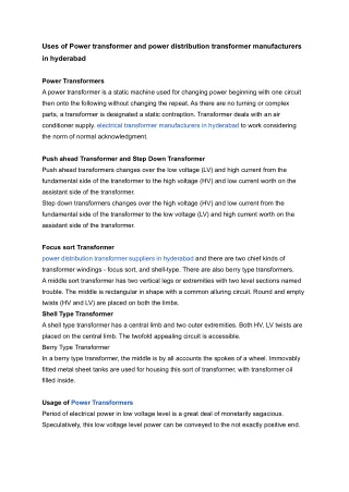 uses of power transformer and power distribution
