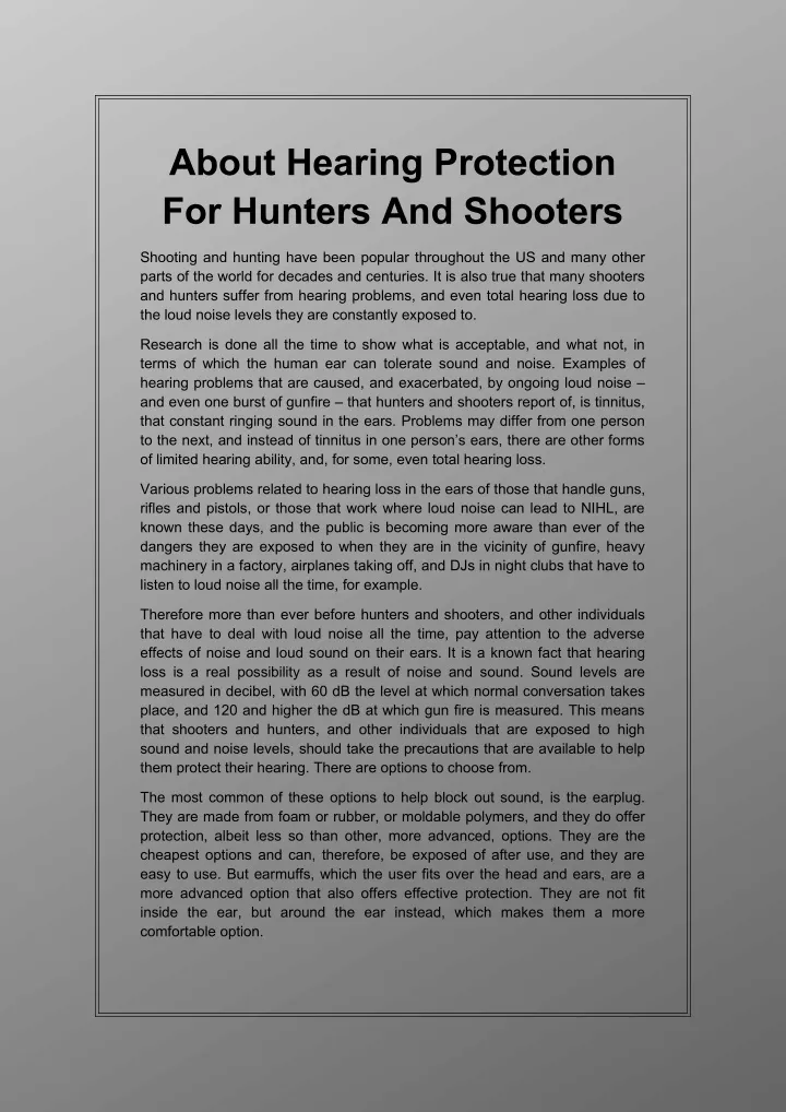 about hearing protection for hunters and shooters