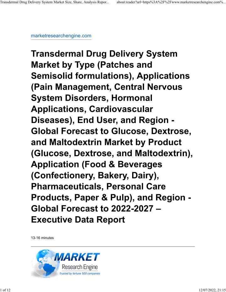 transdermal drug delivery system market size