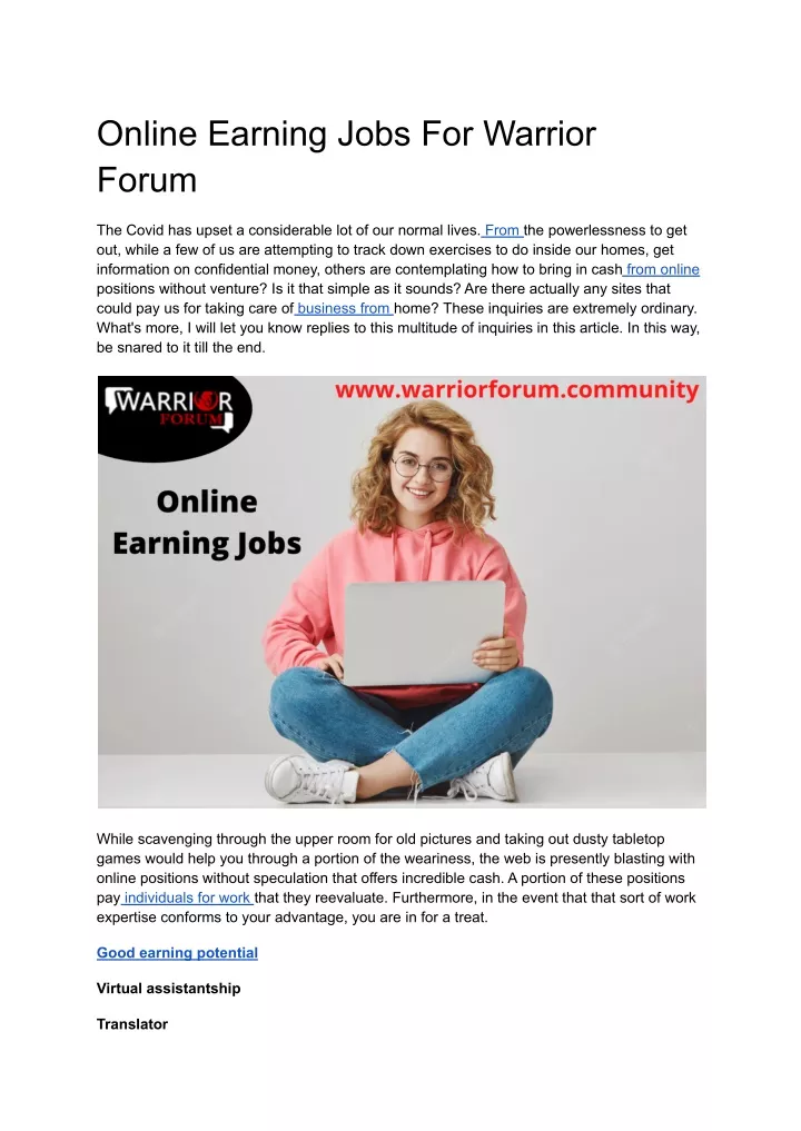 online earning jobs for warrior forum