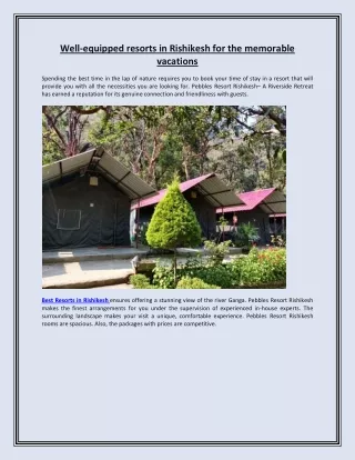 well equipped resorts in rishikesh