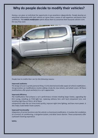 Decide to modify your vehicles