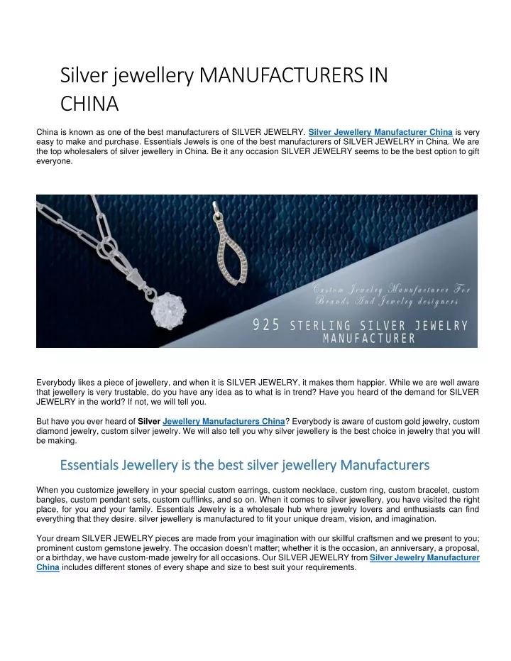 silver jewellery manufacturers in china