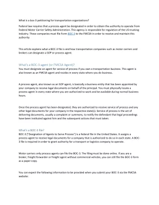 What is a boc-3 petitioning for transportation organizations?