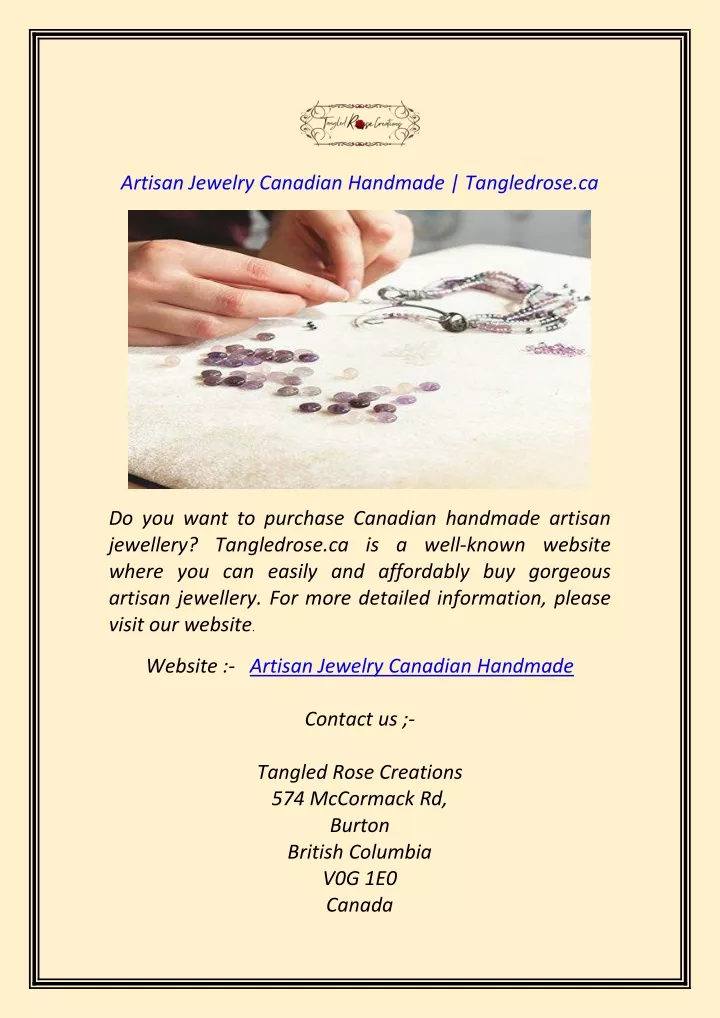 artisan jewelry canadian handmade tangledrose ca