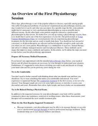 an overview of the first physiotherapy session