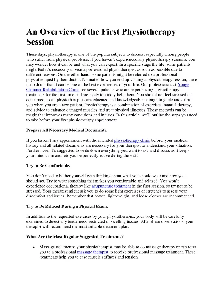 an overview of the first physiotherapy session