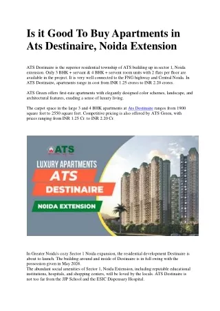 is it good to buy apartments in ats destinaire