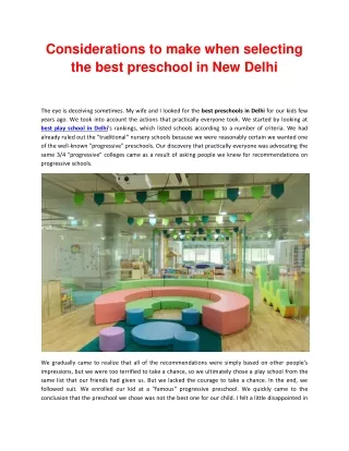 Considerations to make when selecting the best preschool in New Delhi
