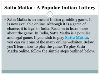 Satta Matka - A Popular Indian Lottery