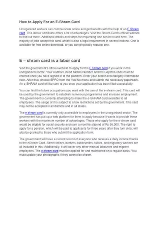 How to Apply For an E Shram Card