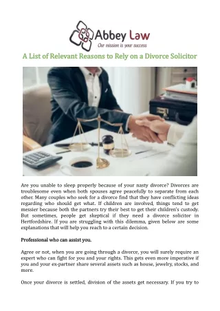 A List of Relevant Reasons to Rely on a Divorce Solicitor