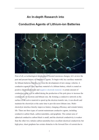 An In-depth Research into Conductive Agents of Lithium-ion Batteries